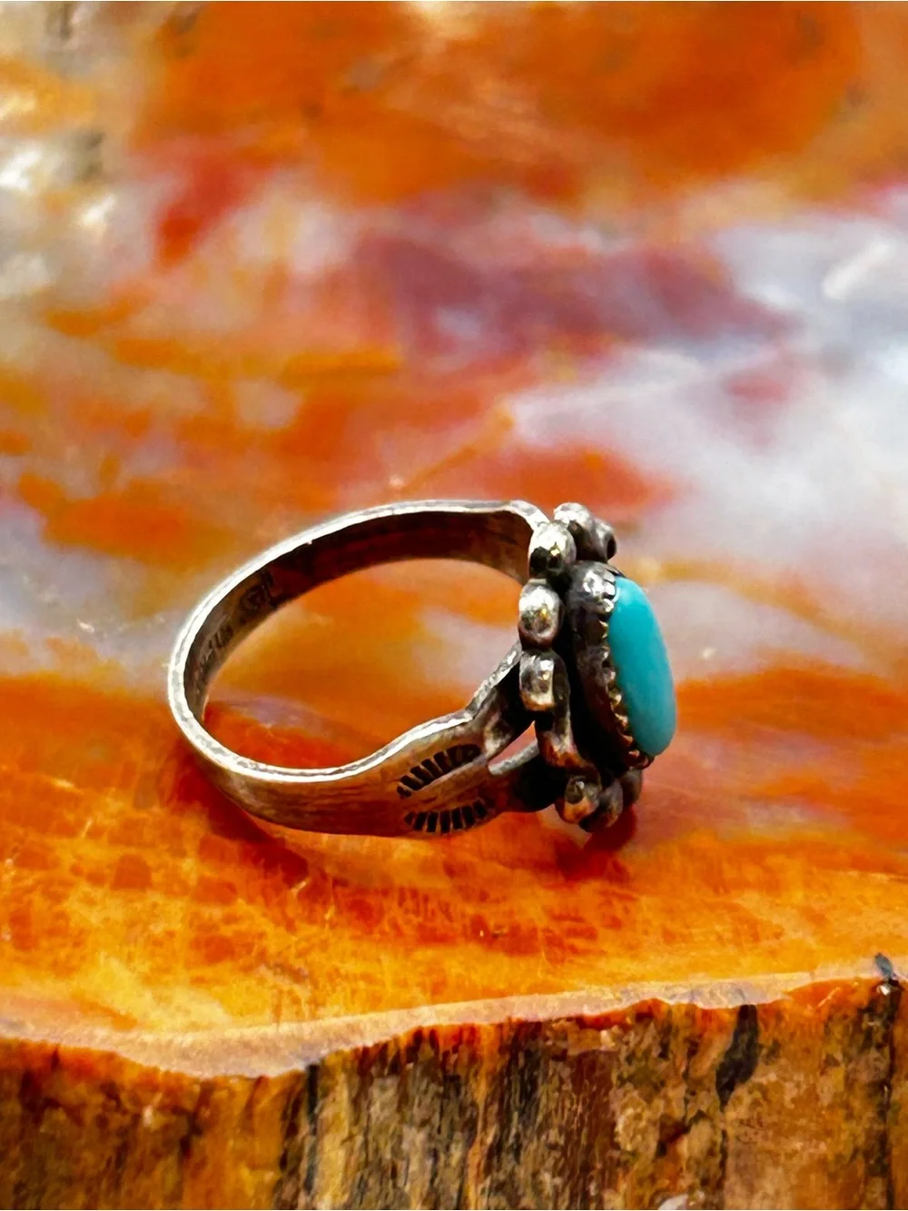 Southwest Sterling Silver Turquoise Pinky Ring - Size 1.5